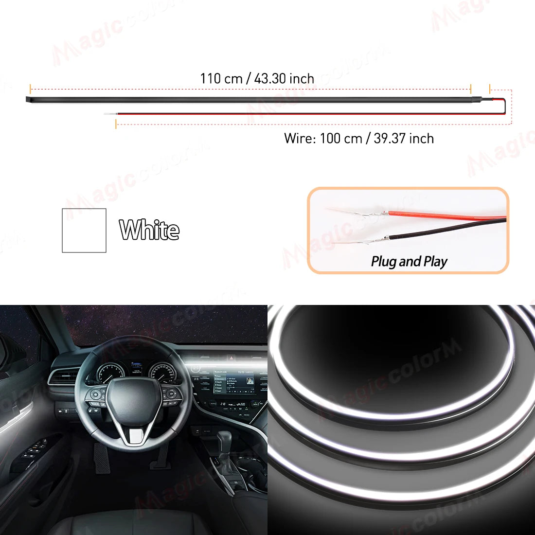 EL Wire Car LED Ambient Light Car Interior Decorative Lamp For Universal DIY Flexible Hidden Cuttable Colour Acrylic Strip 110cm sayaragear