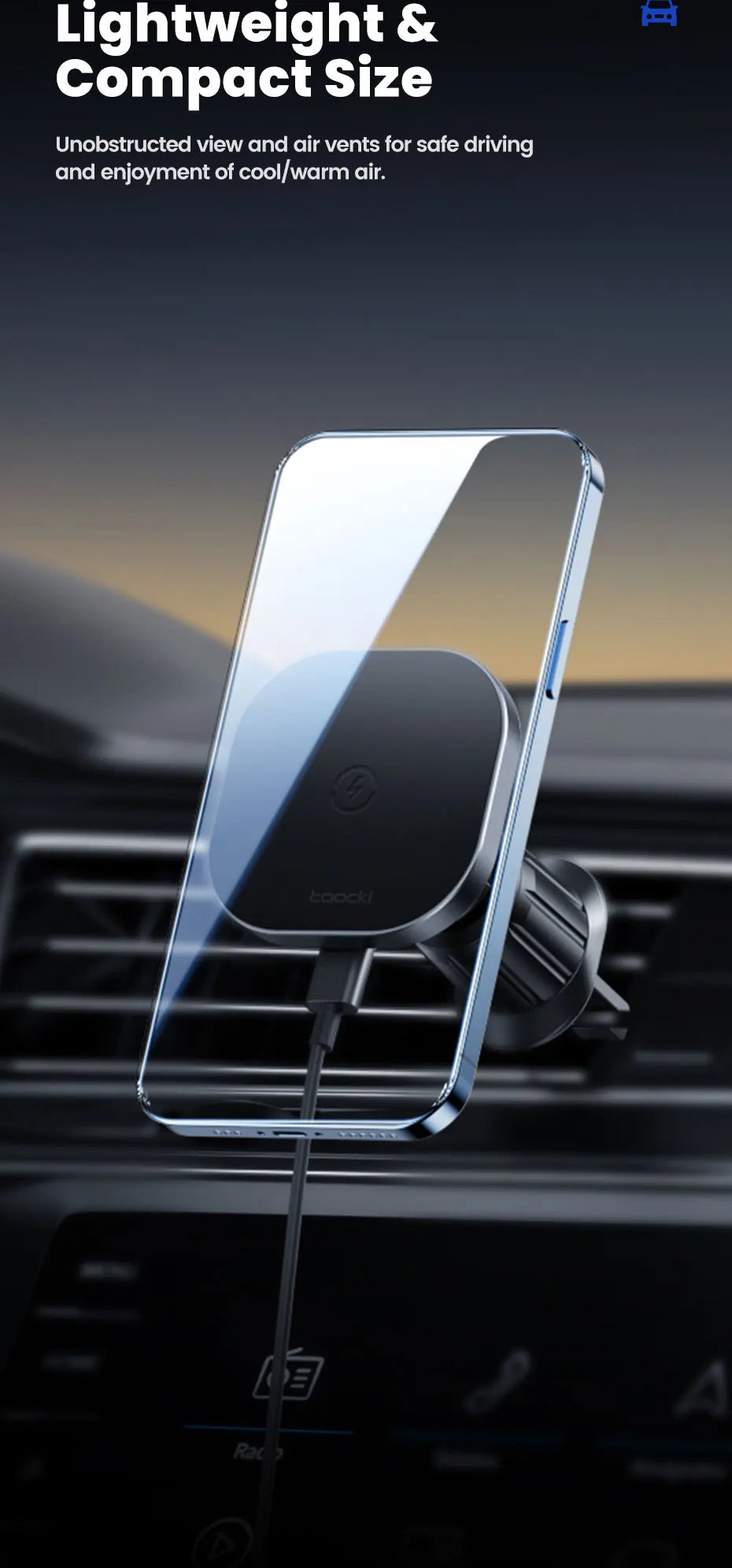 Toocki Magnetic Car Wireless Charger Car Phone Holder Air Outlet 15W Fast Charging Charger in Car For iPhone 15 14 13 12 Pro Max sayaragear