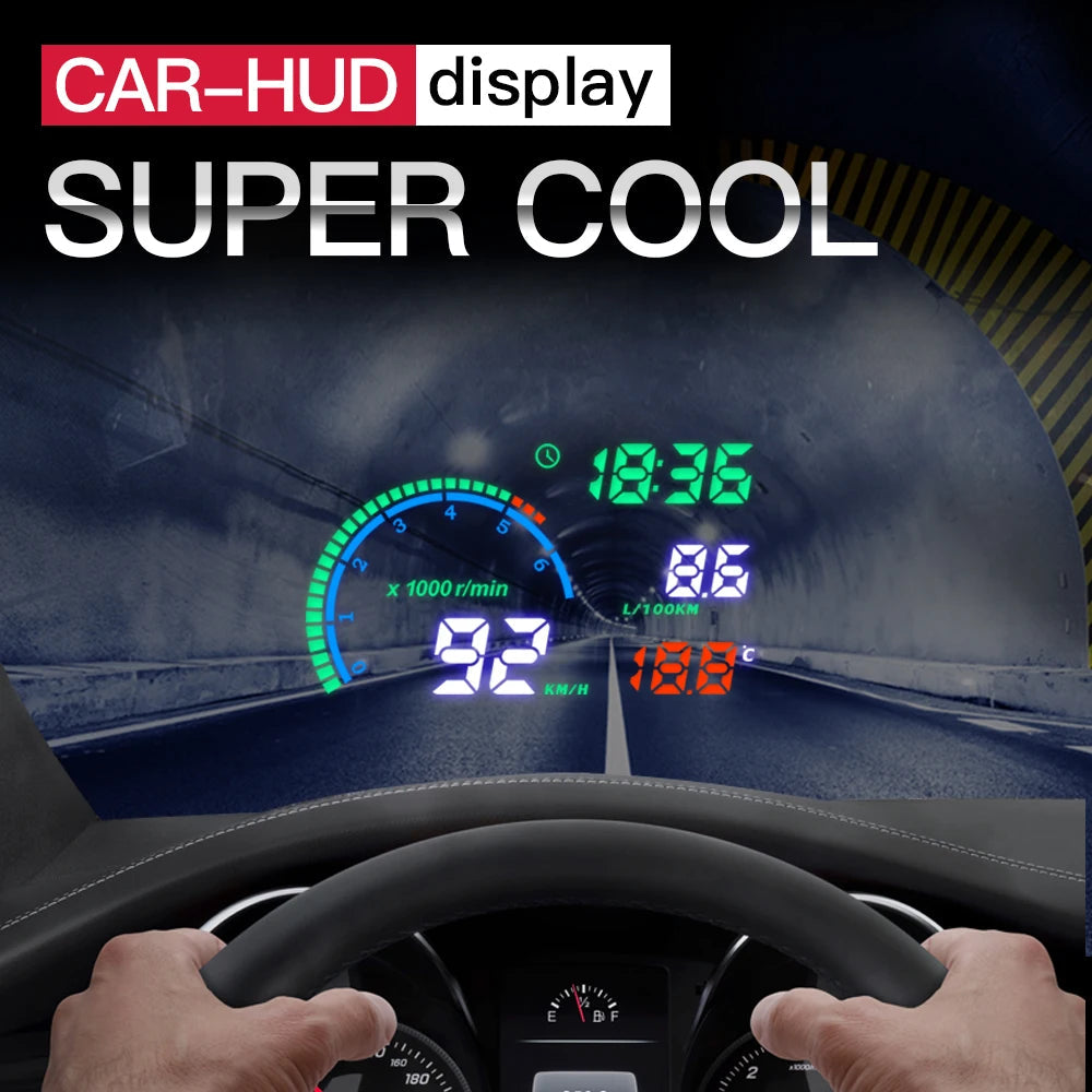 KWHUD HUD Head Up Display Car OBD2 Digital Speedometer RPM Tacho Volt Water Temp Meter Windshield Speed Projector Car Electronic sayaragear