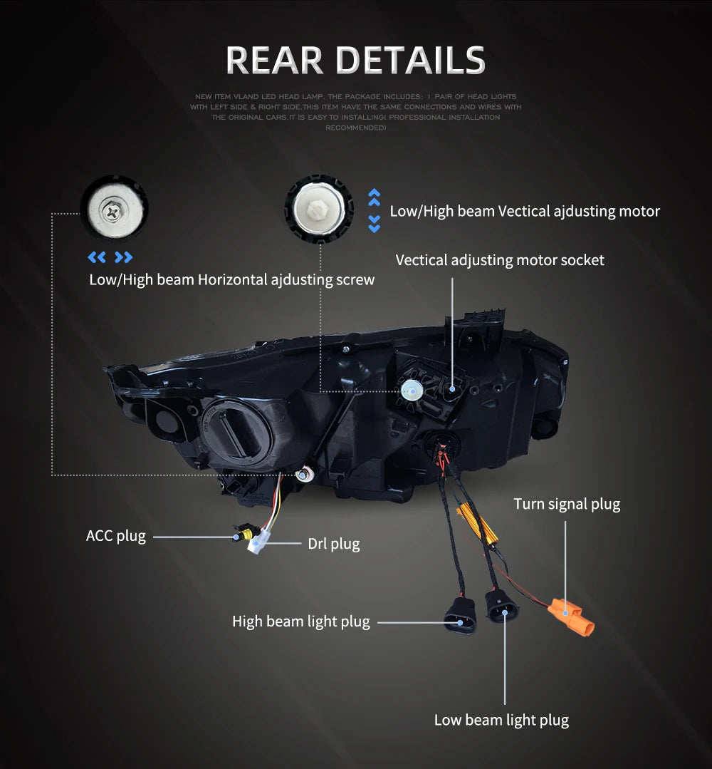 Vland factory car accessories for Car full LED lights for Civic headlight 2016-2018 with white DRL and yellow moving turn signal sayaragear