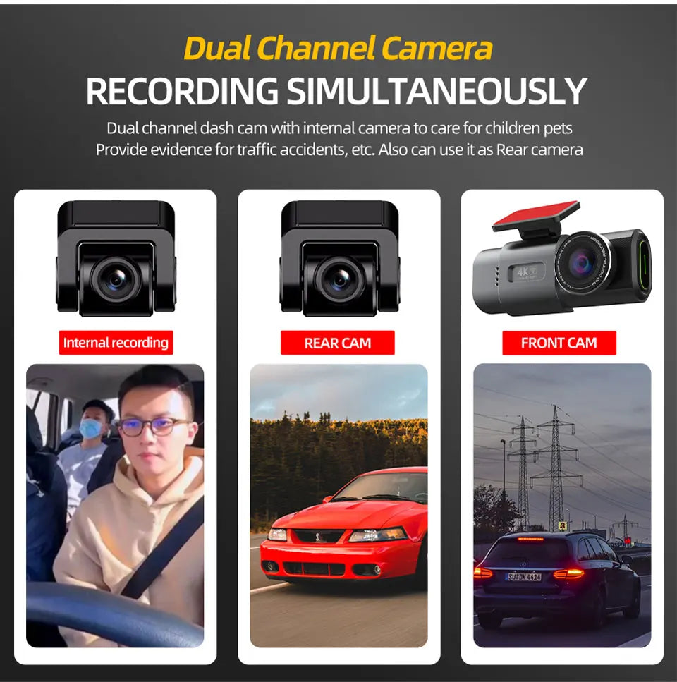Dash Cam 4K UHD Recording Car Camera DVR Night Vision Video Recorder Built-In Wi-Fi Support GPS 24H Parking sayaragear