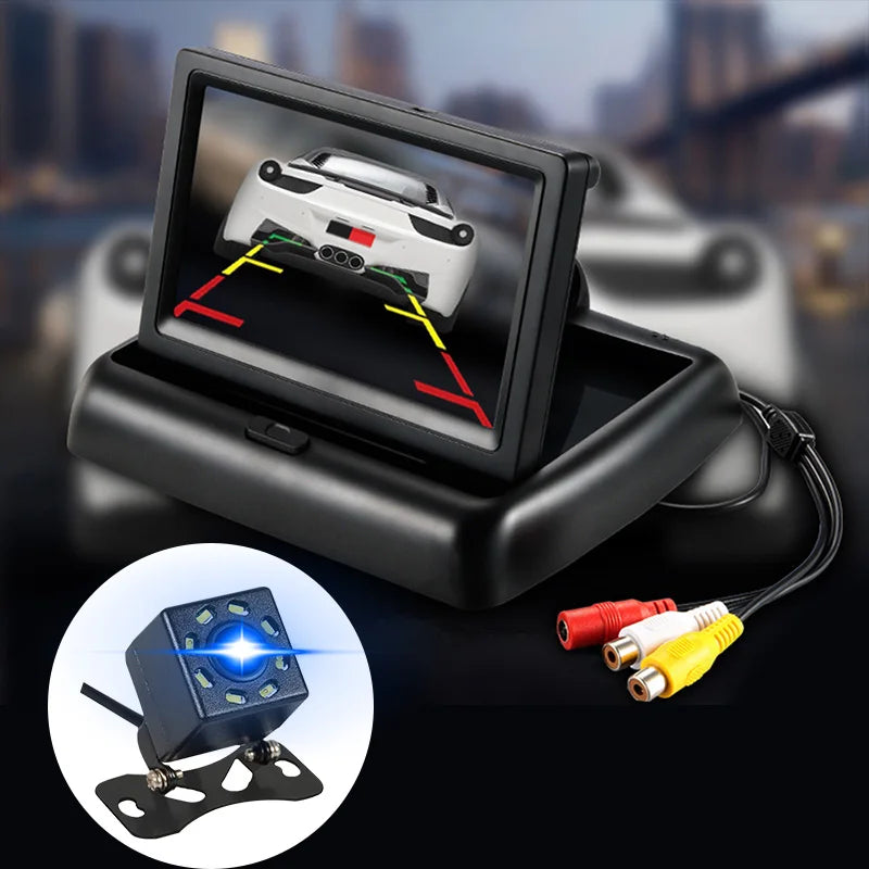 E-ACE 4.3" Car Rear View Camera Monitor Folding Easy Installation Car Parking System Camera Automotive Electronic Accessories sayaragear