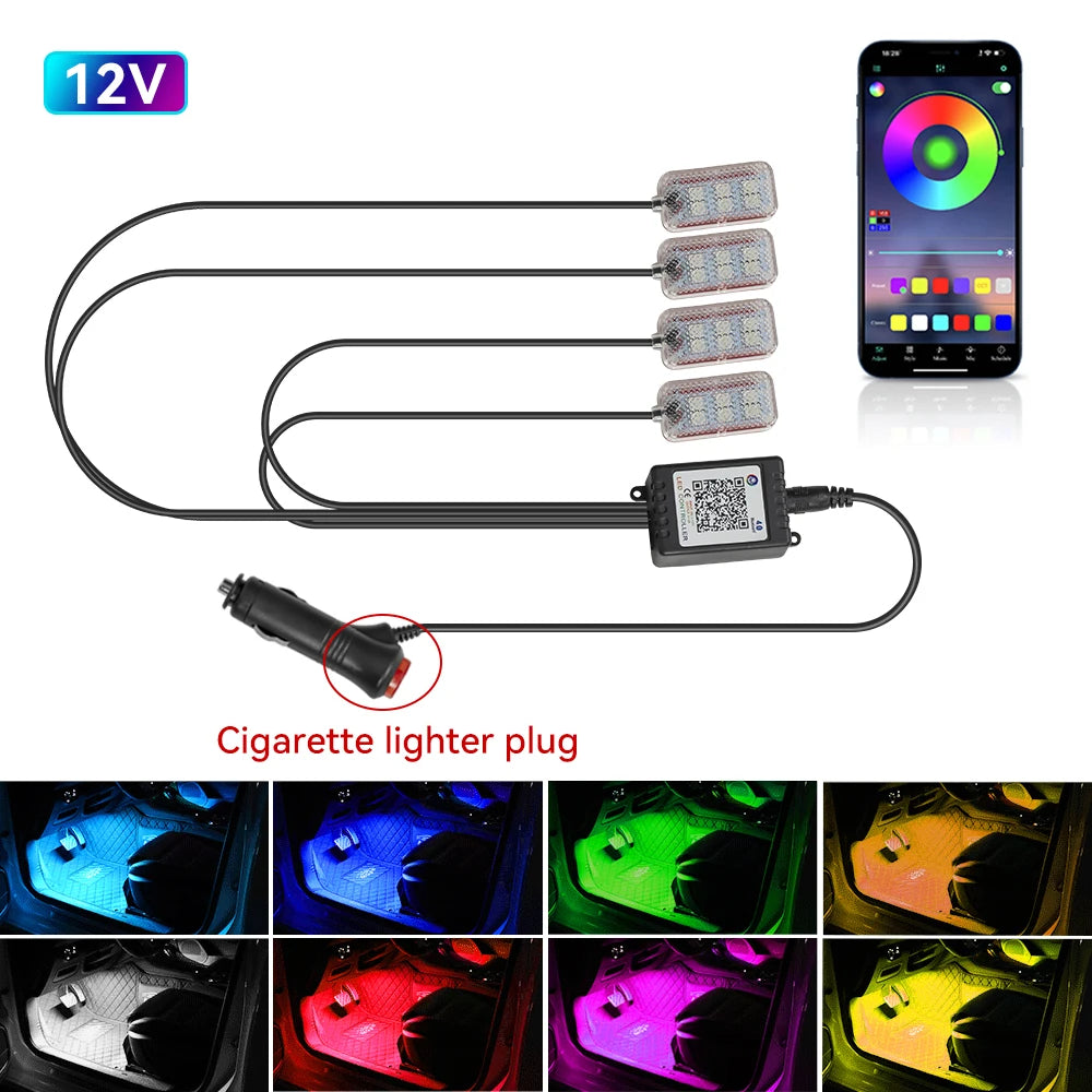 LED Car Interior Ambient Lights Foot Strip Lighting Kit Accessories Backlight Remote App Music Control Auto RGB Decorative Lamp sayaragear