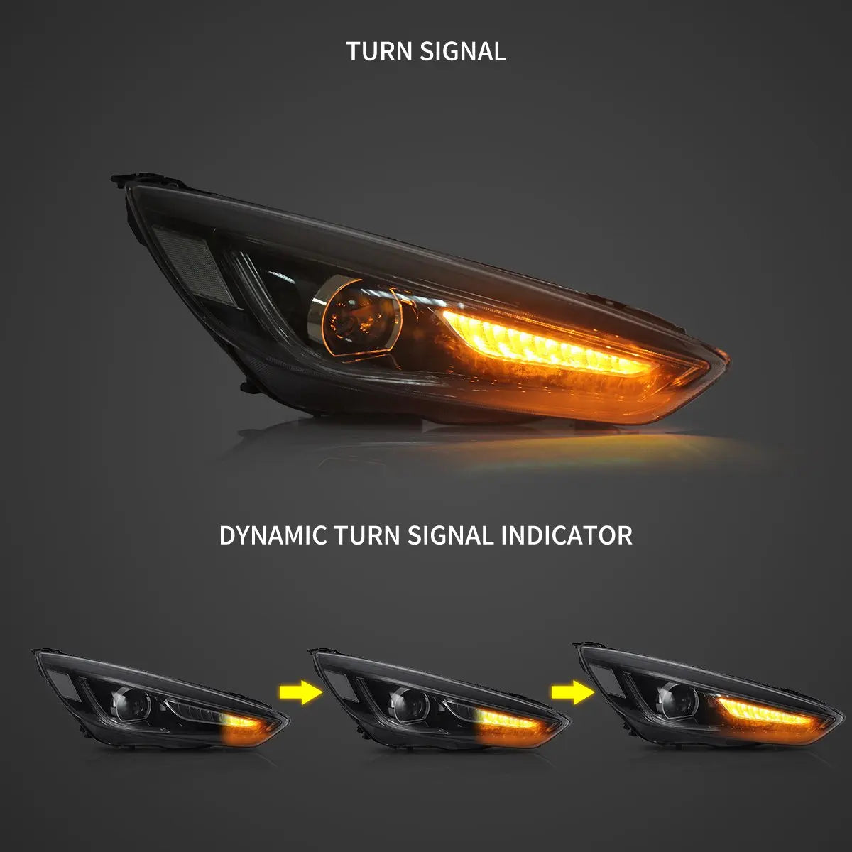 Vland 15-18 Focus Mark 3th Gen Facelift Dual Beam Projector Headlights Black sayaragear
