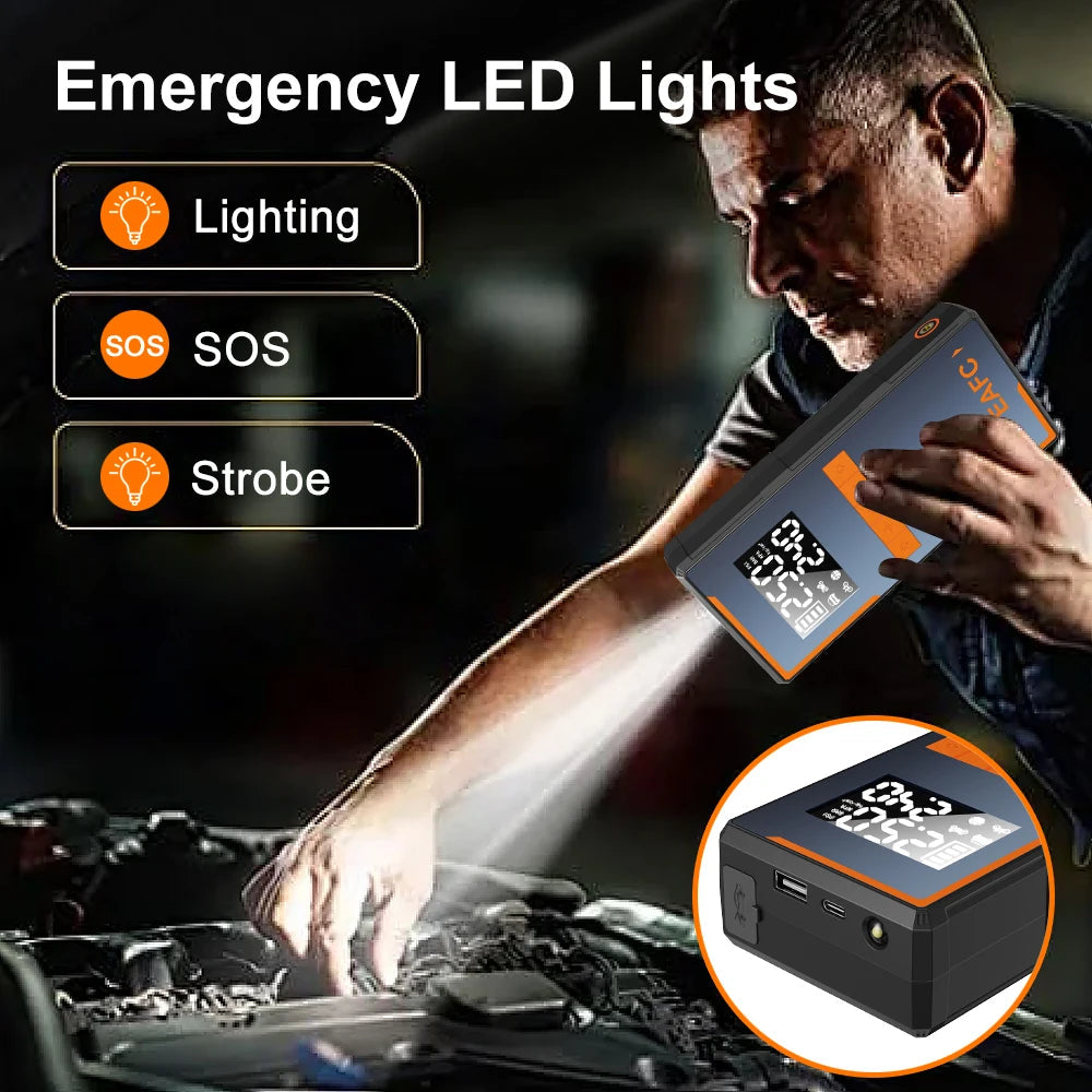 2025 Newest All-in-One Car Emergency Jump Starter & Air Pump 1200A Peak 150PSI Tire Inflator with LED Light & Power Bank sayaragear