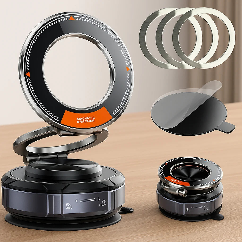 Alloy Magnetic Car Phone Holder Vacuum Suction Mount with 3 Rings 360 Rotation for Car Windshield Dashboard for iPhone Samsung sayaragear