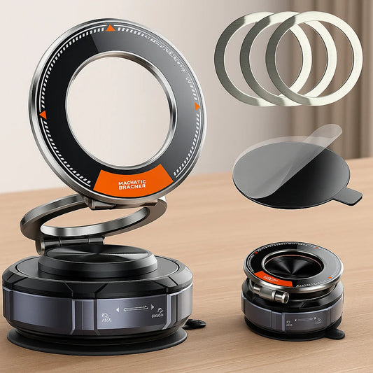 Alloy Magnetic Car Phone Holder Vacuum Suction Mount with 3 Rings 360 Rotation for Car Windshield Dashboard for iPhone Samsung sayaragear