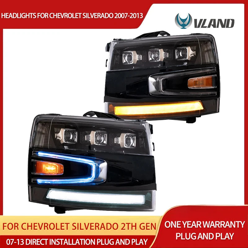 Vland 07-13 Chevrolet Silverado 2nd Gen LED Matrix Projector Headlights Black Truck Headlamp Upgrade sayaragear