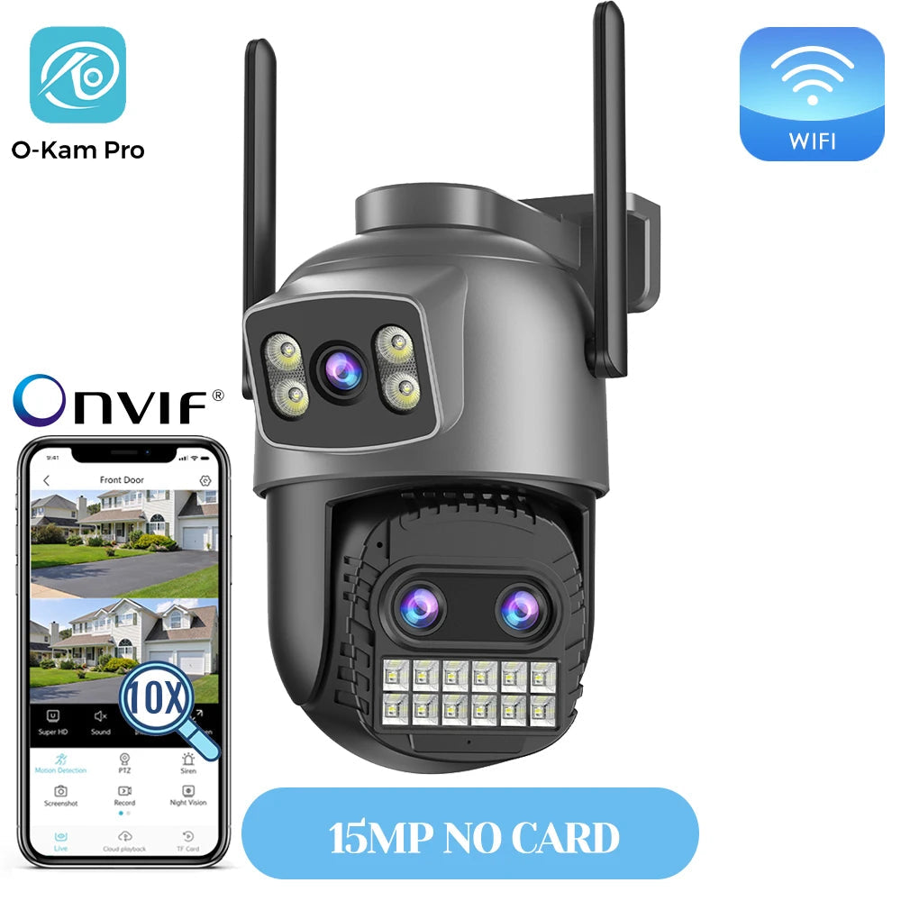 20MP Outdoors Wifi Camera 10K HD Three Lens Security 5G PTZ IP Camera 10X Digital Zoom Lens Human AI Auto Detect Tracking Camera sayaragear
