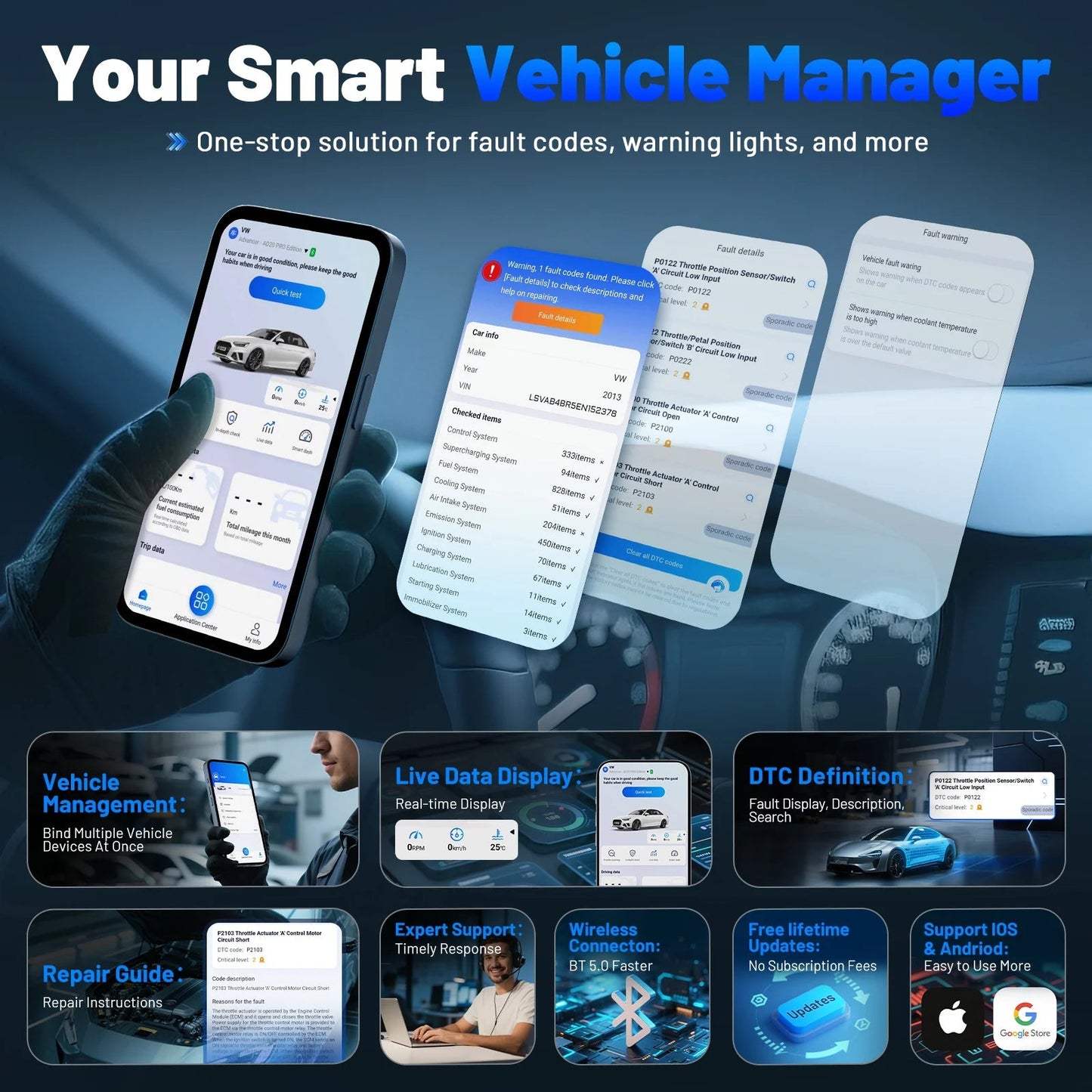 XTOOL Advancer AD20PRO OBD2 Bluetooth Scanner Full System Car Diagnostic Tool obd2 Scanner Oil Reset & Battery Tests Code Reader sayaragear