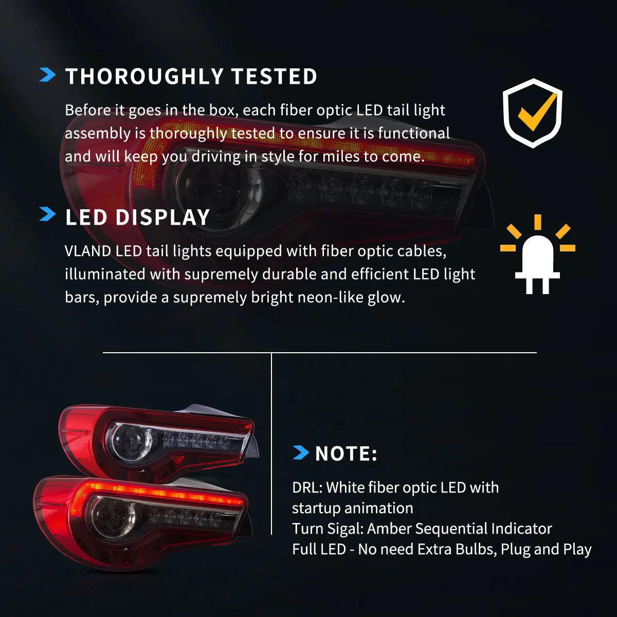 Vland 2012-2021 FR-S / BRZ / GT86 1st Gen (ZN6/ZC6) LED Tail Lights With Sequential Turn Signal sayaragear