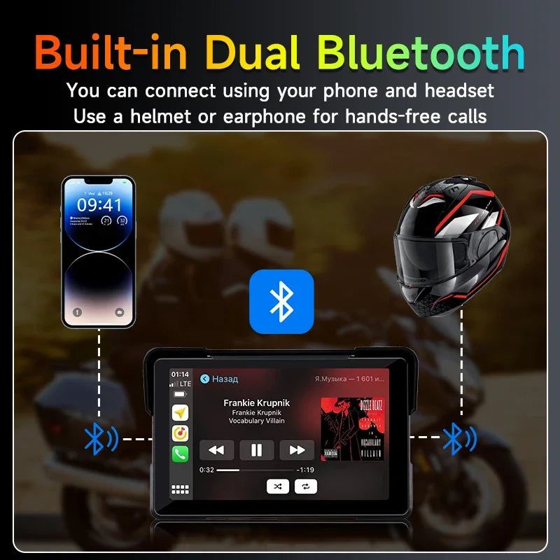 Jansite 5/7 inch Carplay Motorcycle DVR Navigation GPS Wireless CarPlay Android Auto IPX7 Display Screen Portable Moto Monitor sayaragear