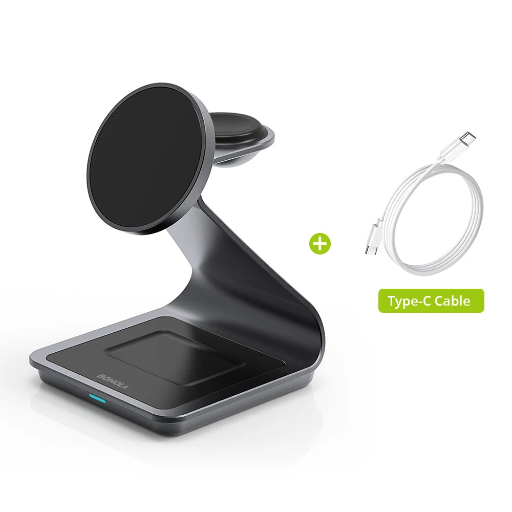 Bonola Magnetic 3 in 1 Wireless Charger for iPhone 17/16/15/13/14/12 30W Wireless Charging Station for Apple Watch/AirPods Pro sayaragear