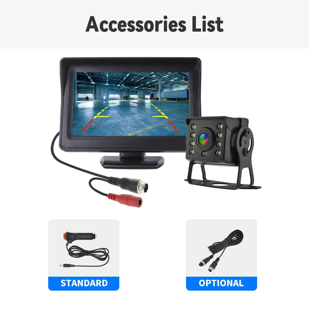 Parking Backup Reverse CCD 2 - in - 1 HD Rear View Camera System 4.3  Inch HD Screen Monitor, for Car, Bus, Truck, RV & Trailer sayaragear
