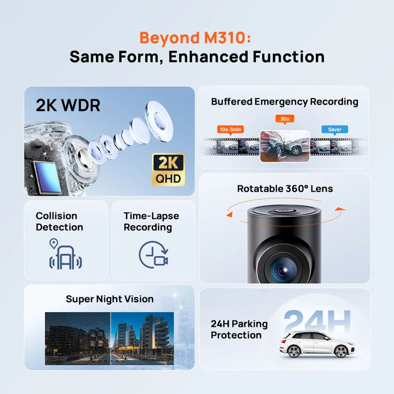 70mai Dash Cam M310 Plus 2K 1440P 143°FOV F1.55 Smart Voice Control 24H Parking Guard Night Vision 70mai M310 Plus 2K Car DVR sayaragear