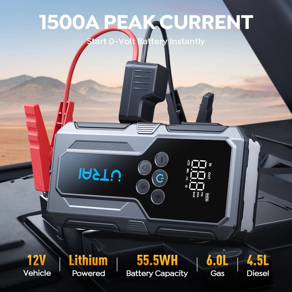 UTRAI 1500A Car Jump Starter Power Bank Portable 150PSI Air Pump Car Battery Emergency Boosters Starting Device Car Starter 2024 sayaragear
