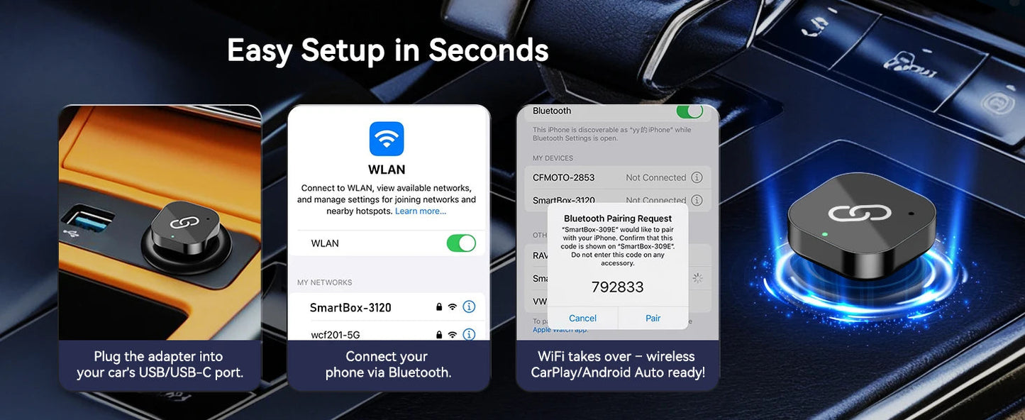 Spedal 2025 Latest Wireless CarPlay Apapter USB CarPlay & Android Auto,Type-C Port,Converts Wired to Wireless,Plug & Play,Auto-C sayaragear