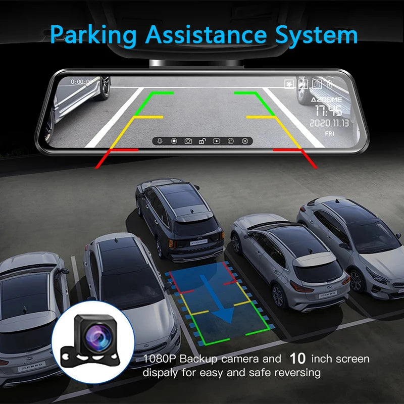 10'' Rearview Mirror Dash Cam Front & Rear 1080P Dual Recording, Backup Camera, 24H Parking Monitor, Night Vision for Cars sayaragear