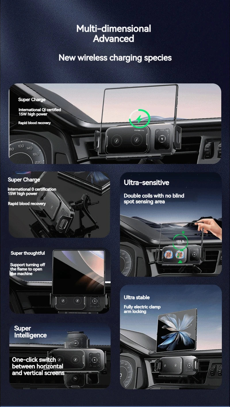 15W Universal Car Phone Wireless Charger Holder 360° Rotation Mount for Samsung Galaxy Fold 6 5 4 3 Z Flip S25 S24 iPhone 16 15 sayaragear