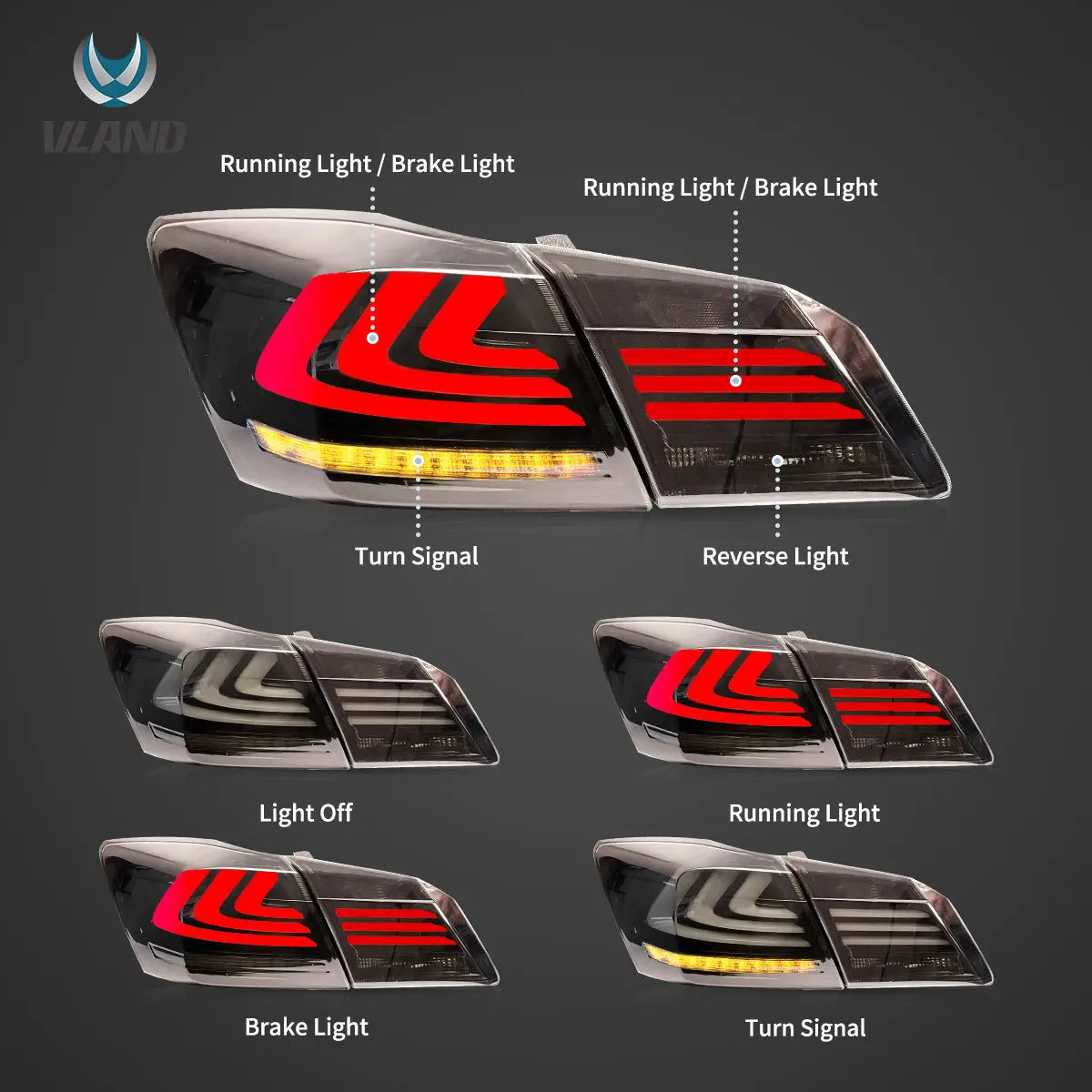 Vland 13-17 Accord 9th Gen Sedan LED Tail Lights With Sequential Turn Signal sayaragear