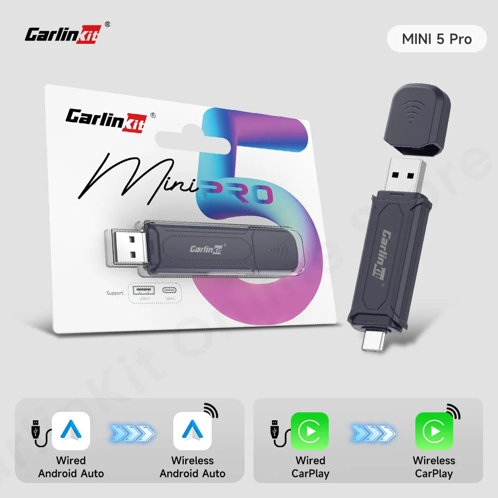 CarlinKit 5.0 CarPlay Android Auto Wireless Adapter Dongle for Maserati Ghibli Levante Quattroporte GT Convertible 2017-2023 sayaragear