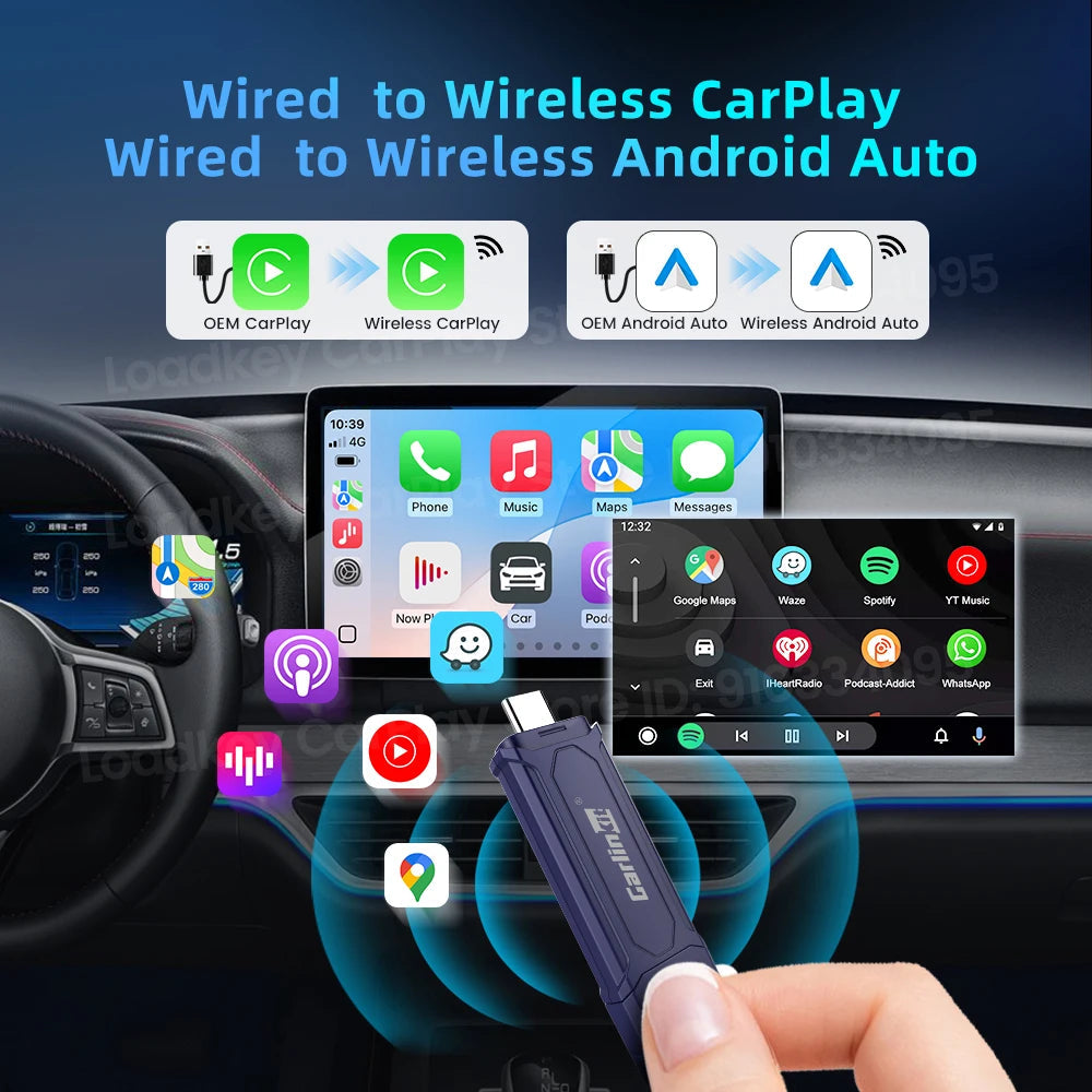 CarlinKit Mini 5 Pro Wireless CarPlay Adapter USB Dongle Wired to Wireless Android Auto 5Ghz WiFi Fast Connect Split Screen OTA sayaragear