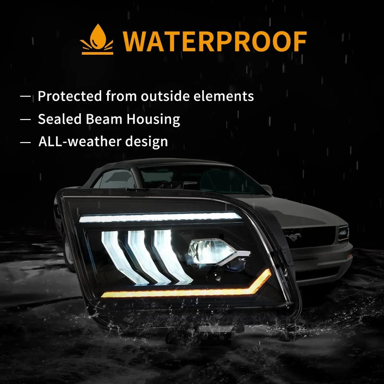 Vland 05-09 Mustang 5th Gen (S-197 I) Pre-Facelift LED Dual Beam Projector Headlights Black sayaragear