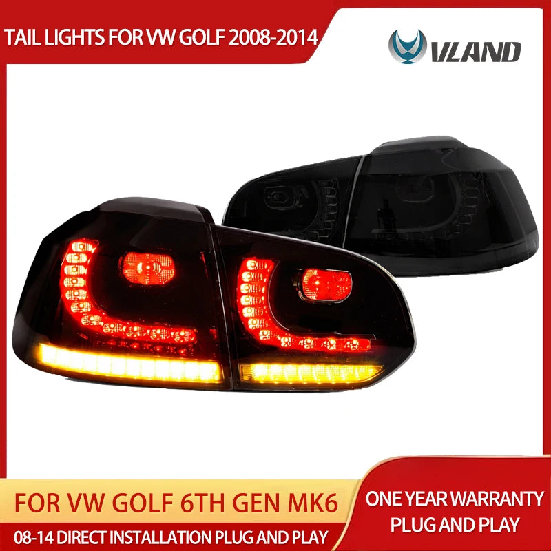 Vland 08-14 Golf 6th Gen Mk6 Hatchback LED Aftermarket Tail Lights With Amber Sequential Turn Signal sayaragear