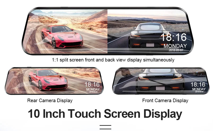 10'' Rearview Mirror Dash Cam Front & Rear 1080P Dual Recording, Backup Camera, 24H Parking Monitor, Night Vision for Cars sayaragear