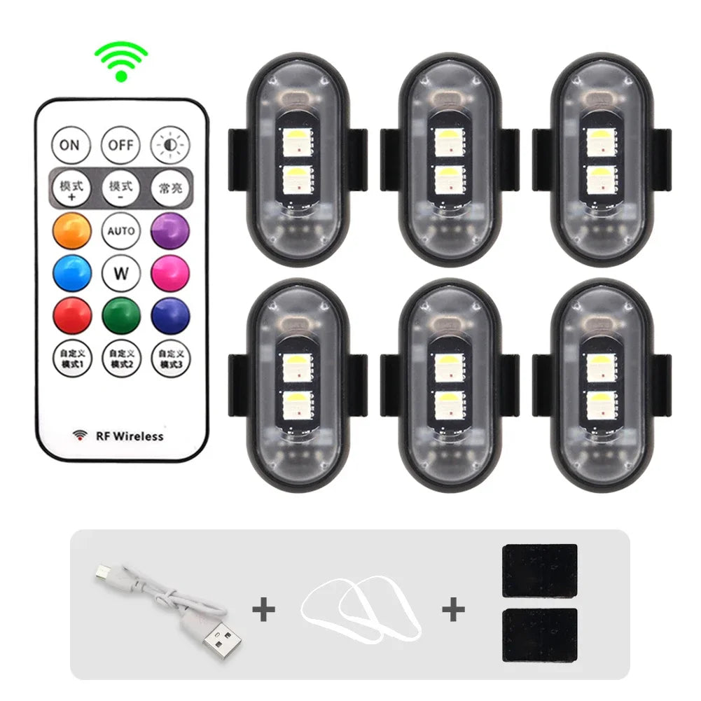 Car Motorcycle RGB LED Strobe Lights 8 Colors LED Flash Position Wireless Light Aircraft Airplane Helicopter Warning Lights sayaragear