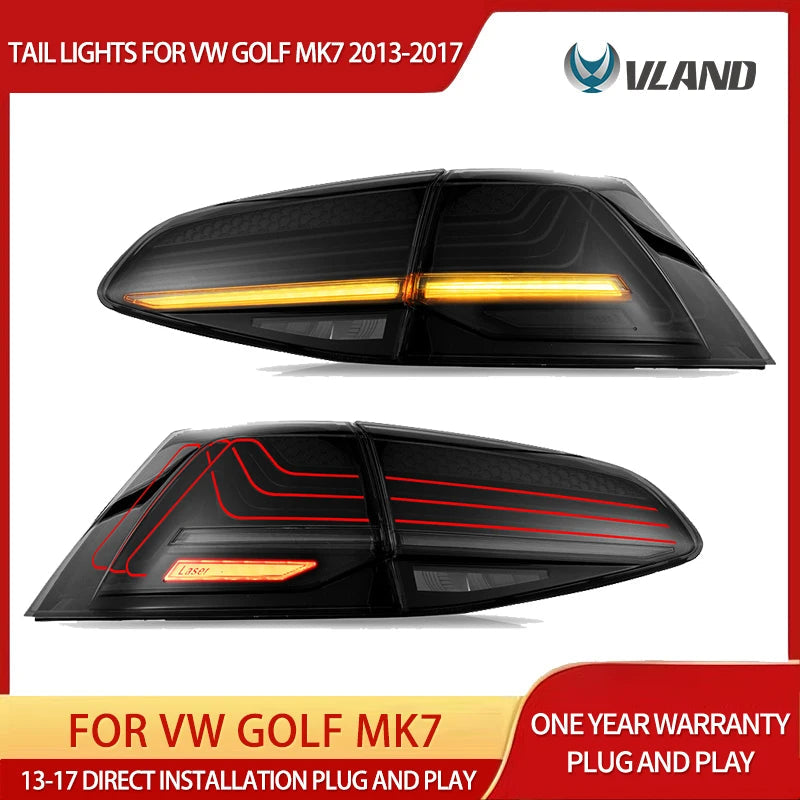 VLAND Laser LED Tail Lights For 2013-2017 Golf MK7 Hatchback Sequential Turn Signal Rear Lamp Assembly sayaragear