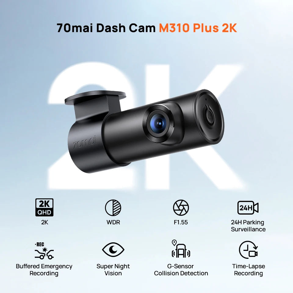 70mai Dash Cam M310 Plus 2K 1440P 143°FOV F1.55 Smart Voice Control 24H Parking Guard Night Vision 70mai M310 Plus 2K Car DVR sayaragear