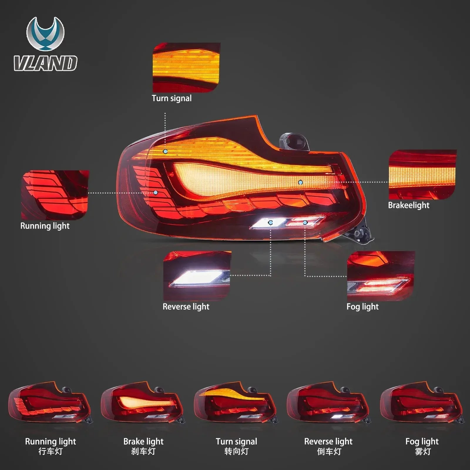 Vland 2014-2020 2 Series F22 F23 M2 F87 OLED Tail Lights W/ Dynamic Lighting (GTS Style) sayaragear