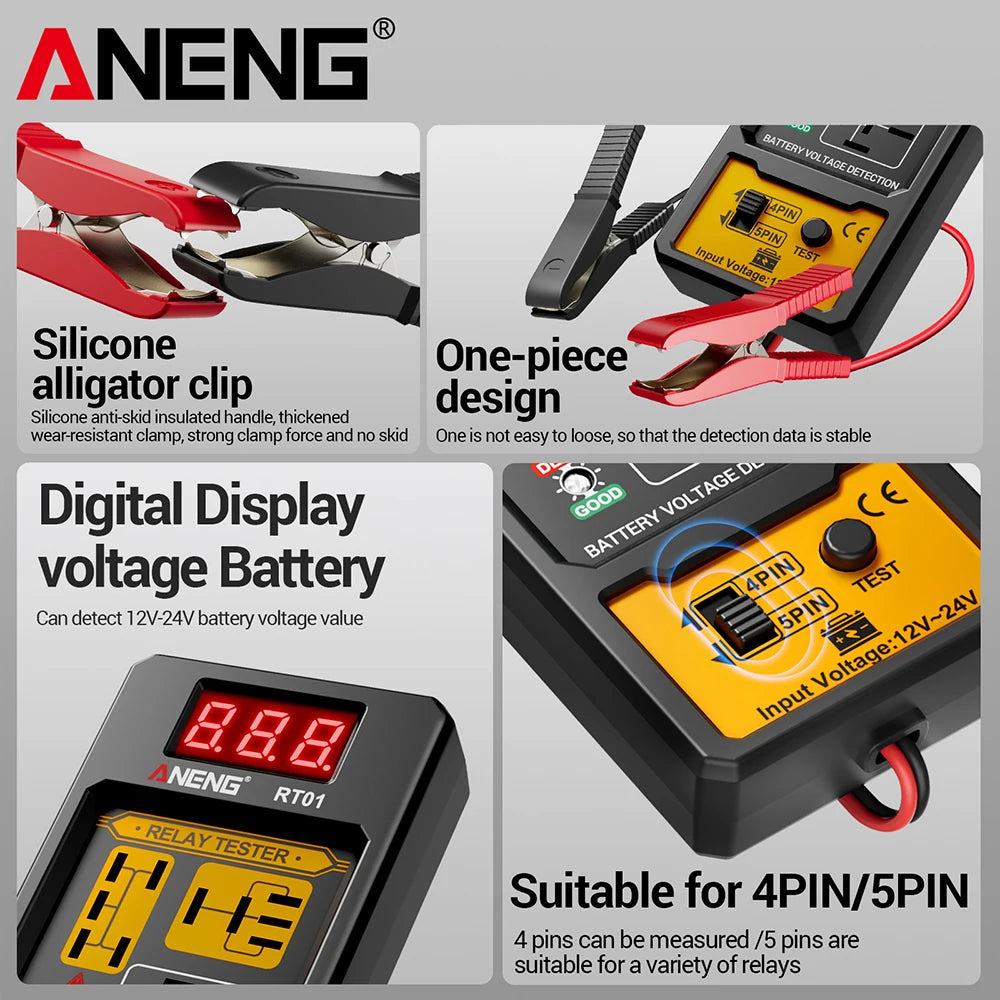 ANENG 11-25V Relay Detector RT01 Digital Universal 4/5 Pins Car Battery Vehicle Detection Digital Display Voltage Battery Tester sayaragear