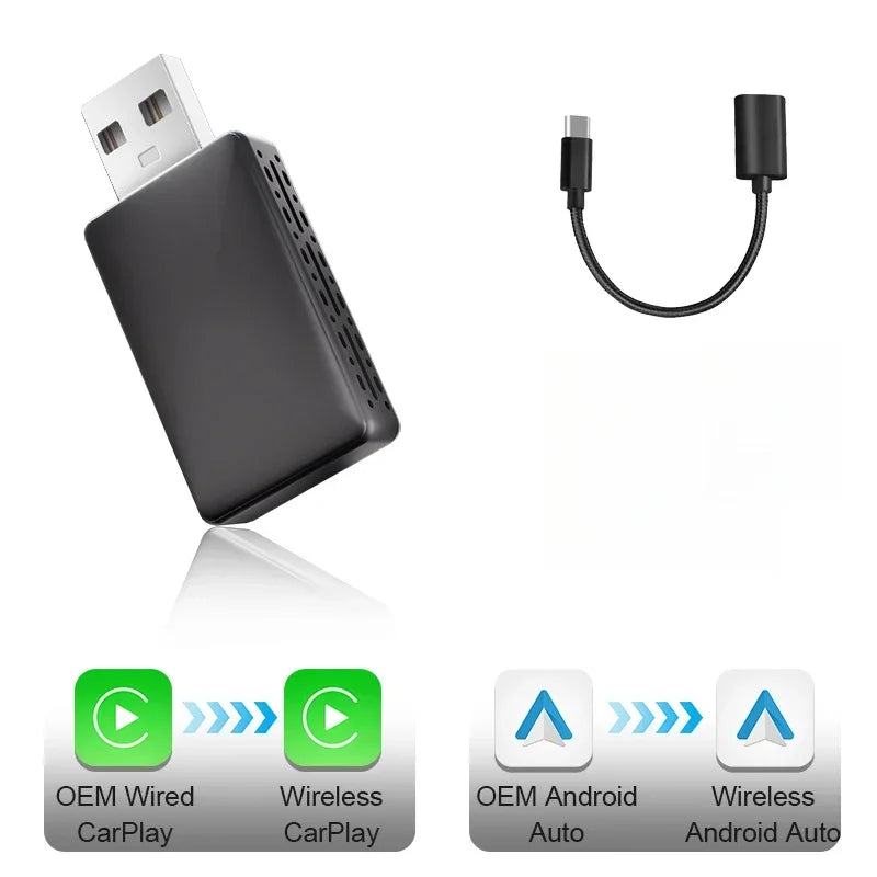 Wired To Wireless Carplay Android Auto 2in1 Wireless Adapter Carplay Wireless Adapter  for OEM Car Stereo with USB Plug and Play sayaragear