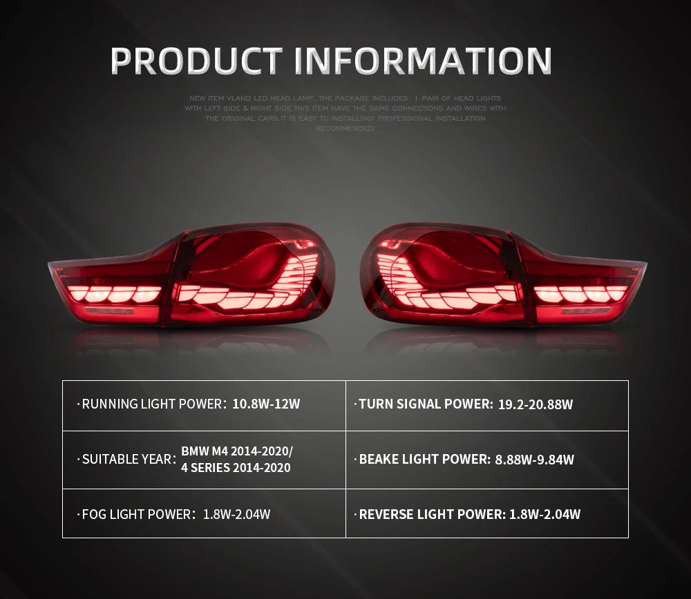 VLAND Taillight Assembly For BMW 4-series F32 F33 F36 M4 F82 F83 LED Running Light Sequential Turn Signal 418 420 430 LED sayaragear