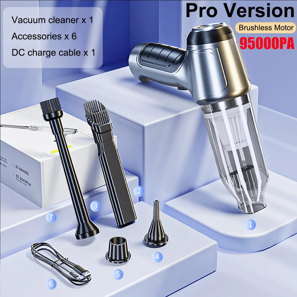 Car Vacuum Cleaner Wireless 95000PA Strong Suction Vacuum Cleaner Portable Handheld Vacuum Cleaner Blower 2in1 for Car Home sayaragear