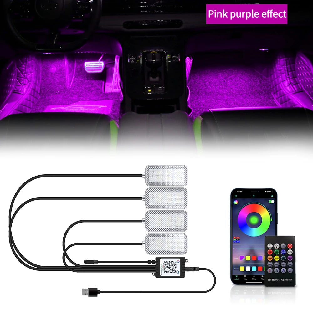 LED Car Interior Ambient Lights Foot Strip Lighting Kit Accessories Backlight Remote App Music Control Auto RGB Decorative Lamp sayaragear