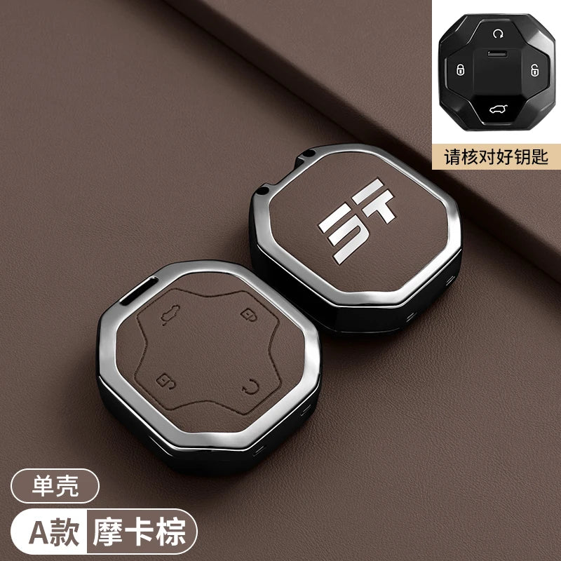 Car Accessories Zinc Alloy Leather Key Case Cover Holder For Chery Jetour Traveller 2023 2024 Jetour T2 T1 Freedom sayaragear