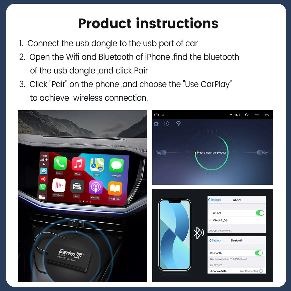 Carlinkit Wireless CarPlay Activator & Android Auto Wired USB Dongle AI Box for Android Radio Unit Bluetooth Charger Mirrorlink sayaragear