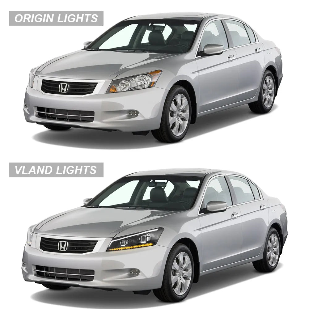 VLAND Projector Headlights Black for 2008-2012 Honda Accord Sedan 8th Generation, Stylish Replacement Front Lamp Assembly sayaragear