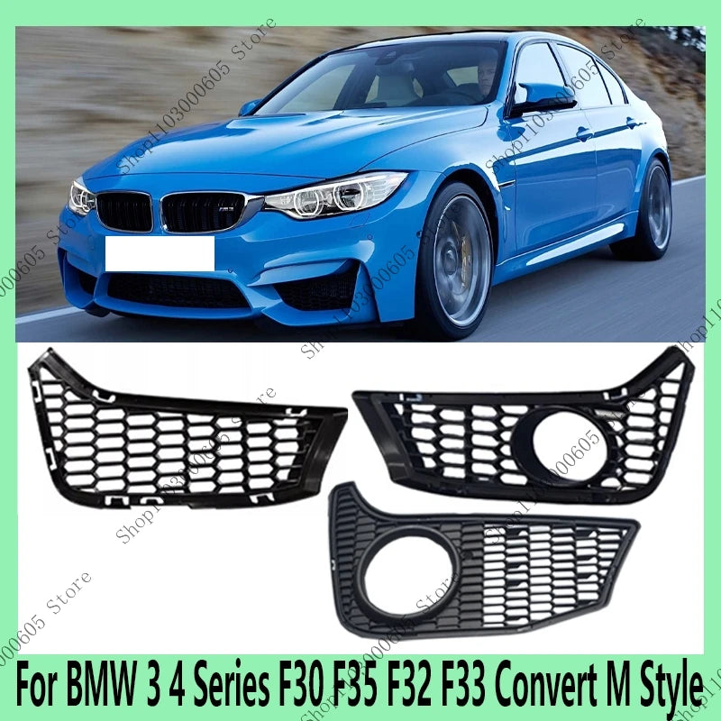 For BMW 3 4 Series F30 F35 F32 F33 Convert M Style Car Accessories Front Bumper Surround Fog Light Mesh Grille Frame sayaragear
