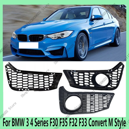 For BMW 3 4 Series F30 F35 F32 F33 Convert M Style Car Accessories Front Bumper Surround Fog Light Mesh Grille Frame sayaragear