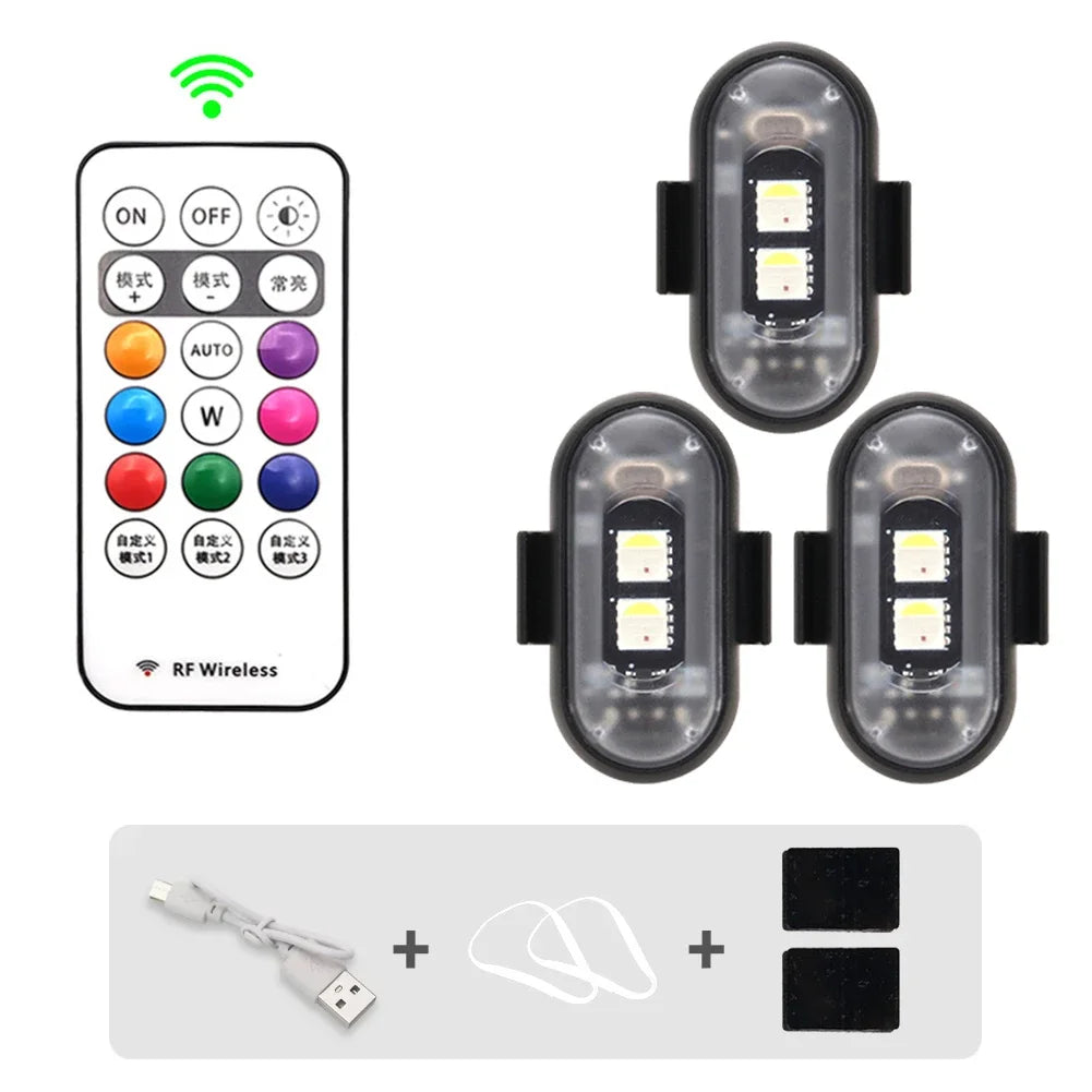 Car Motorcycle RGB LED Strobe Lights 8 Colors LED Flash Position Wireless Light Aircraft Airplane Helicopter Warning Lights sayaragear