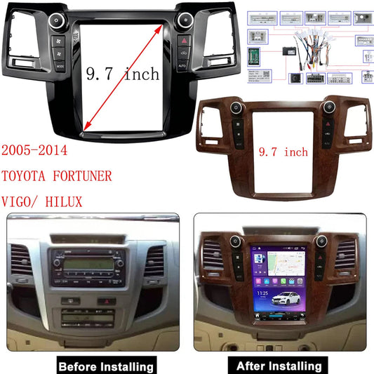 For 2005-2014 TOYOTA FORTUNER/ VIGO/ HILUX (9.7" VERTICAL SCREEN)Car Radio Fascias Tesla Style Panel Android MP5 Stereo Frame ki sayaragear