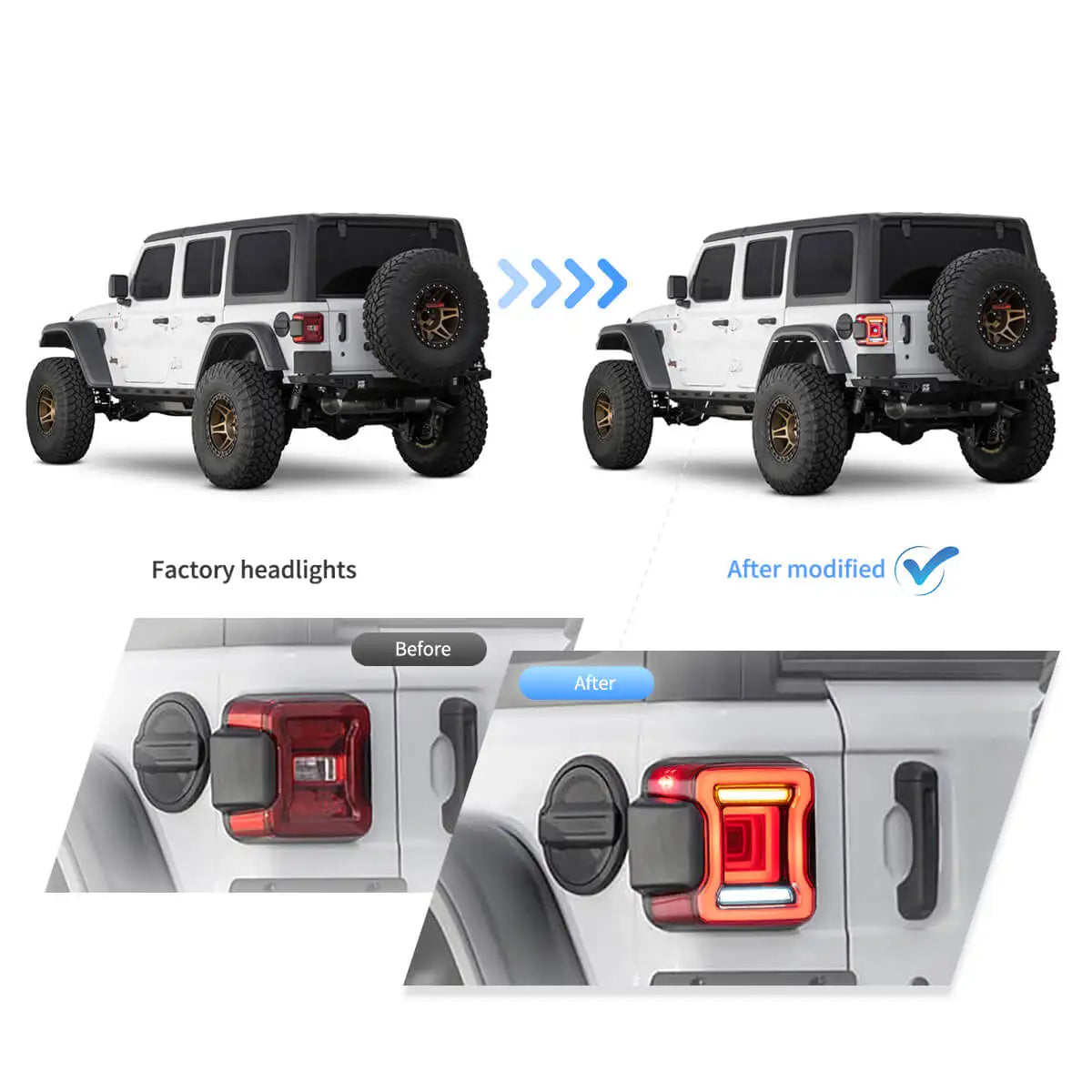 Vland 18-22 Wrangler 4th Gen (JL) & 19-22 Jeep Gladiator (JT) LED Tail Lights With Sequential Turn Signal sayaragear