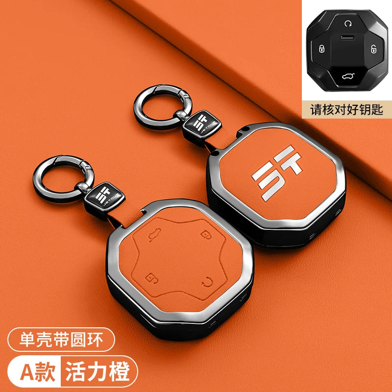 Car Accessories Zinc Alloy Leather Key Case Cover Holder For Chery Jetour Traveller 2023 2024 Jetour T2 T1 Freedom sayaragear