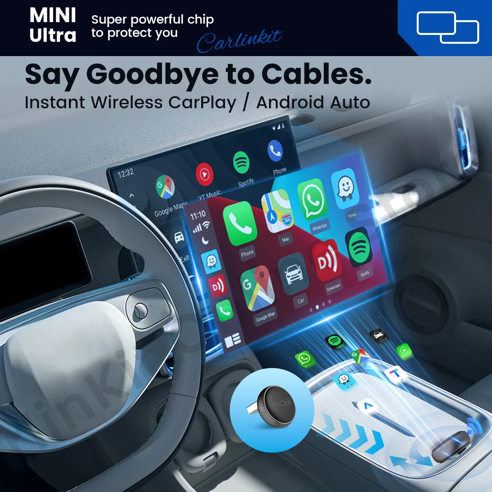 CarlinKit Mini Ultra3 CarPlay Android auto Wireless Adapter for Car infotainment Upgrade Adapter BT Wifi Connect 5.8GHz OTA sayaragear