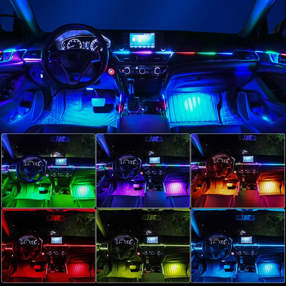 14/18 in 1 Led Acrylic Car Ambient Light RGB 64 213 Color Symphony Acrylic APP Streamer Atmosphere Lamp Kit One Zone Dual Zone sayaragear