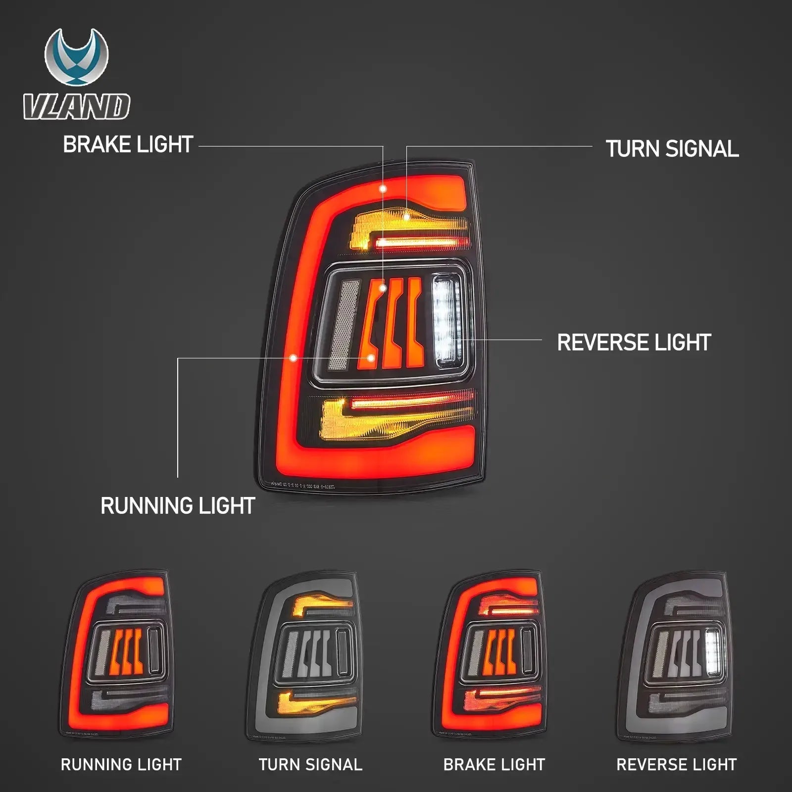 Vland 09-18 Ram 1500/2500/3500 LED Tail Lights Upgrade Assembly With Amber Turn Signal Lamp sayaragear